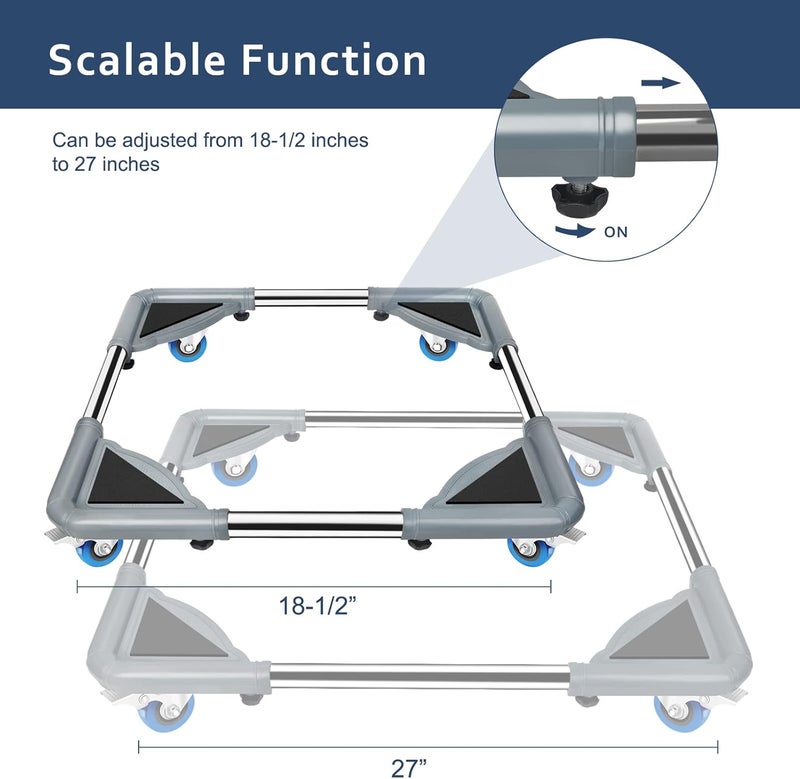 SPACECARE Mini Fridge Stand Mobile Roller, Adjustable Furniture Dolly with 4 Locking Wheels, Heavy Duty Washing Machine Base, Universal Appliance Pedestal for Dryer and Refrigerator- Grey - Image 2