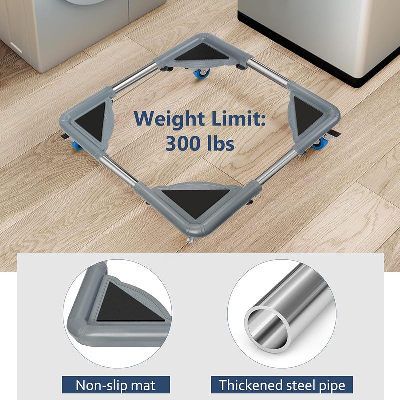 SPACECARE Mini Fridge Stand Mobile Roller, Adjustable Furniture Dolly with 4 Locking Wheels, Heavy Duty Washing Machine Base, Universal Appliance Pedestal for Dryer and Refrigerator- Grey - Image 4
