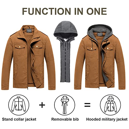 Pursky Men's Cargo Canvas Style Jacket Trend Personality Street Fashion Military Jackets Windbreaker Brown S - Image 2