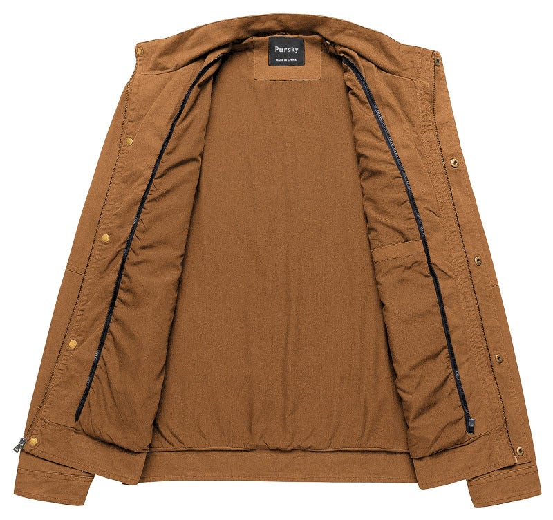 Pursky Men's Cargo Canvas Style Jacket Trend Personality Street Fashion Military Jackets Windbreaker Brown S - Image 4