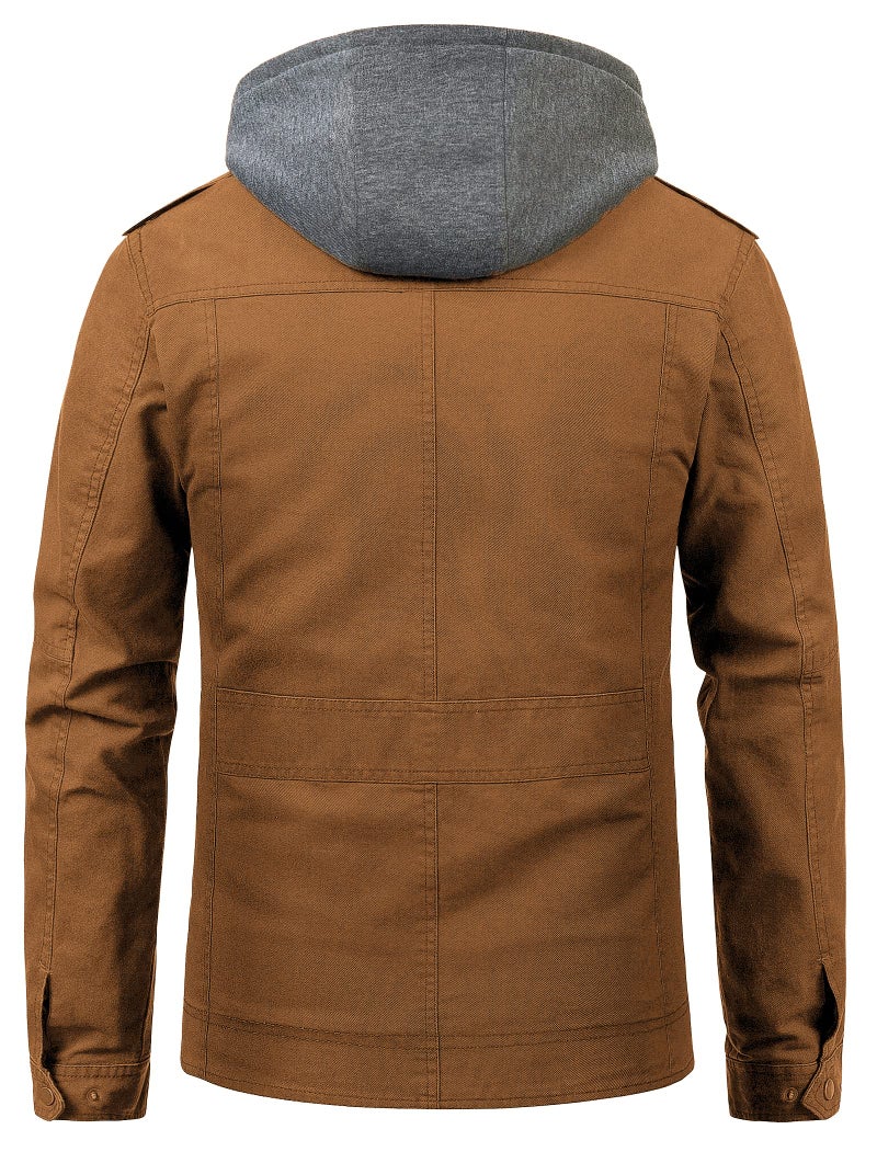 Pursky Men's Cargo Canvas Style Jacket Trend Personality Street Fashion Military Jackets Windbreaker Brown S - Image 3