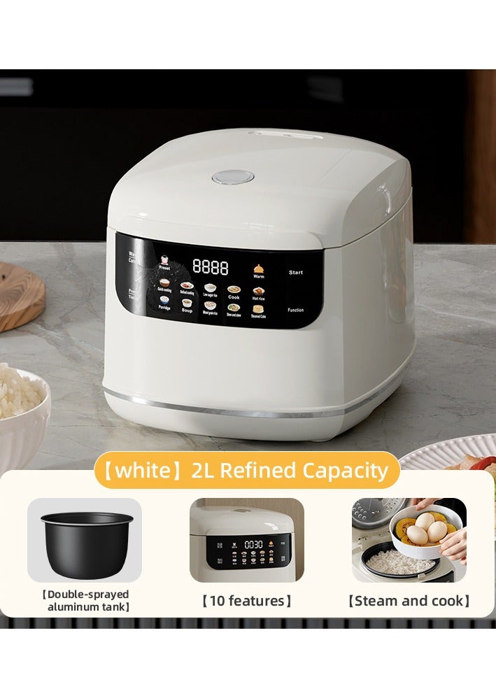 AiQi Smart Rice Cooker 2L 400W | 10 Preset Menus, Double - Sprayed Aluminum Inner Pot (No Chemical Coating, Non - Stick) & Removable Inner Lid, 7 - Stage Temperature Control, 24H Timer, Steam & Cook Simultaneously, Front Touch Color Screen, Two - Tone Design, Multicooker for 1 - 2 People (Rice, Soup, Porridge, Low - Sugar Rice, Cake, Steamed Dishes) - Image 1