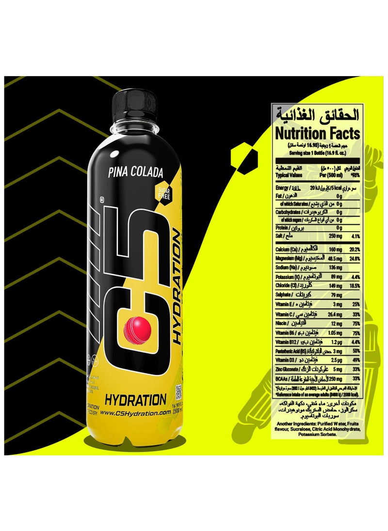 C5 - C5 HYDRATION Pina Colada Electrolytes & Vitamin Water- Zero Sugar, 20 Calorie BCAA for Recovery -VIT B ENERGY, VIT C & E ANTIOXIDANT, VIT D3 for IMMUNITY - Refreshing Ramadan Drink Pack of 12 - Image 1