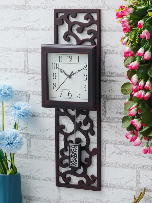 CHRONIKLE Modern Vertical Wooden Case Analog English Numbers Stylish Pendulum Wall Clock for Living Room Home Decor Office Gifts (Size: 19.5 x 6.5 x 55 CM | Weight: 915 Gram | Color: Rosewood) - Image 2