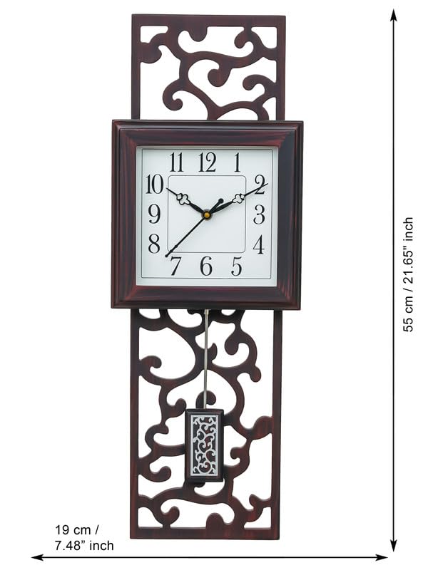 CHRONIKLE Modern Vertical Wooden Case Analog English Numbers Stylish Pendulum Wall Clock for Living Room Home Decor Office Gifts (Size: 19.5 x 6.5 x 55 CM | Weight: 915 Gram | Color: Rosewood) - Image 3
