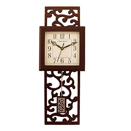 CHRONIKLE Modern Vertical Wooden Case Analog English Numbers Stylish Pendulum Wall Clock for Living Room Home Decor Office Gifts (Size: 19.5 x 6.5 x 55 CM | Weight: 915 Gram | Color: Rosewood) - Image 1