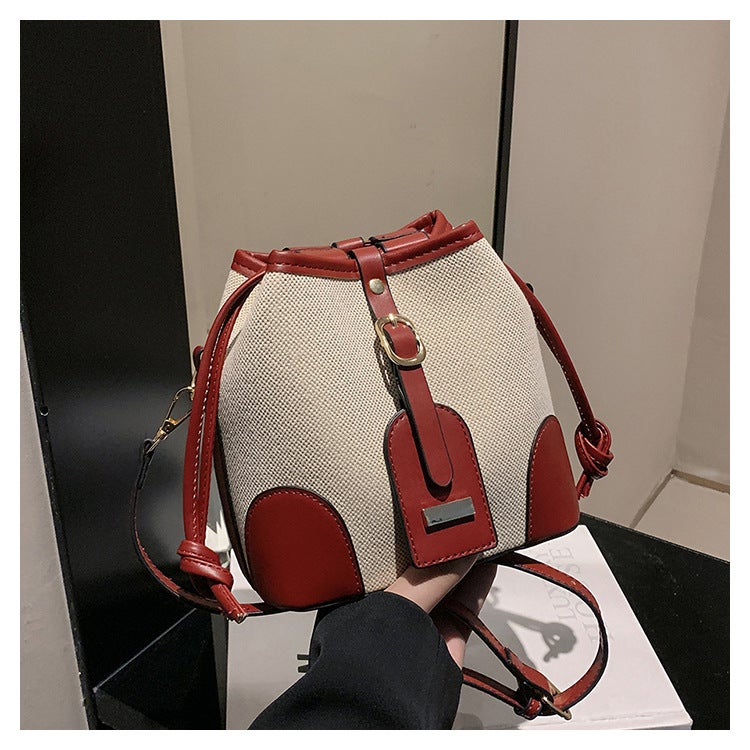 Color-Blocked Bucket Bag For Women, New Canvas Women'S Bag, Niche Design, Trendy, Fashionable, Simple Shoulder Crossbody Bag - Image 1