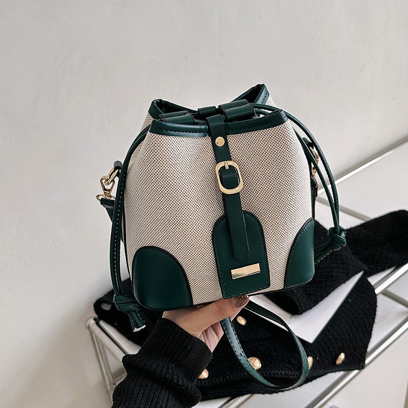 Color-Blocked Bucket Bag For Women, New Canvas Women'S Bag, Niche Design, Trendy, Fashionable, Simple Shoulder Crossbody Bag - Image 5