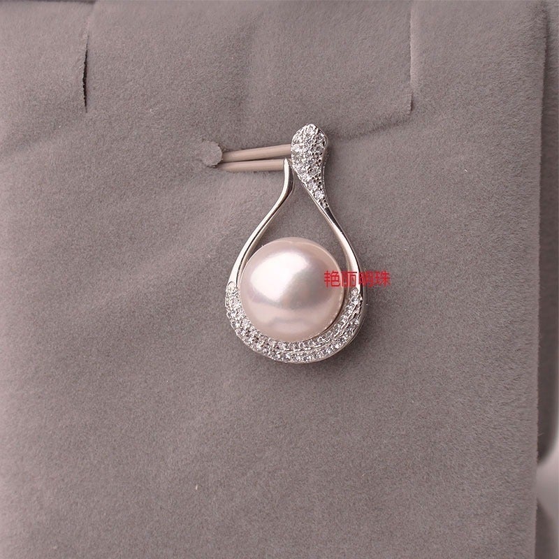 Natural Freshwater Pearl Pendant Necklace 925 Sterling Silver Choker 11-12mm
