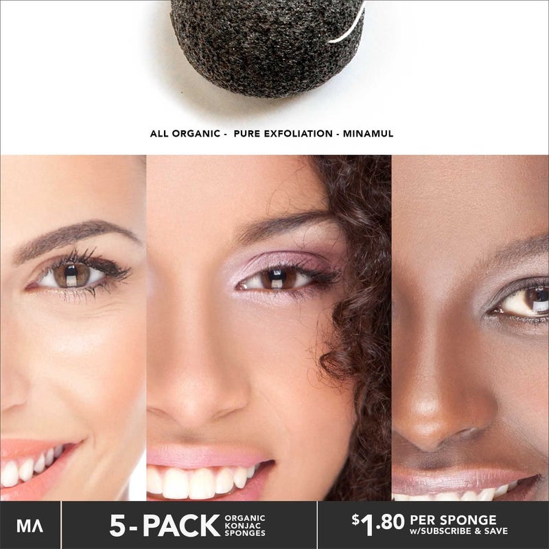 Minamul Konjac Exfoliating Organic Facial Sponge Set, Gentle daily face scrub/skincare, best bamboo activated charcoal, Safe for Oily, Dry, Combination or Sensitive skin, Makeup Remover, 5 pack - Image 5
