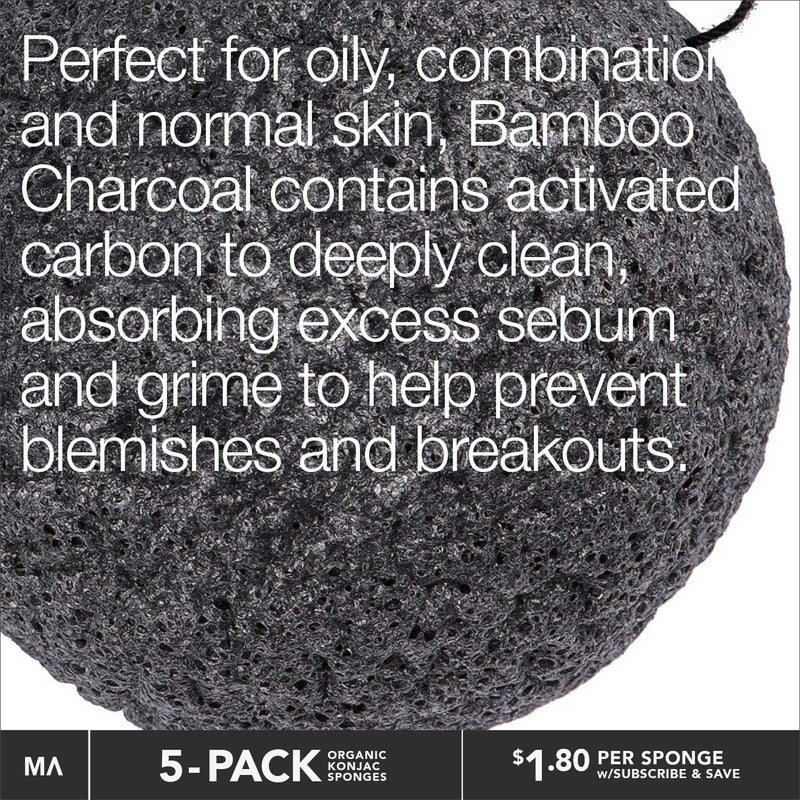 Minamul Konjac Exfoliating Organic Facial Sponge Set, Gentle daily face scrub/skincare, best bamboo activated charcoal, Safe for Oily, Dry, Combination or Sensitive skin, Makeup Remover, 5 pack - Image 3