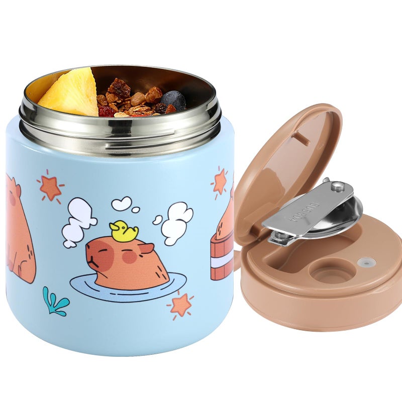 eedabros 15.2oz Kids Thermo for Hot Food â€“ Vacuum Insulated Food Jar with 316 Stainless Steel Interior, Leakproof Wide Mouth Soup Thermos for School Lunch (Capybaras Blue) - Image 1