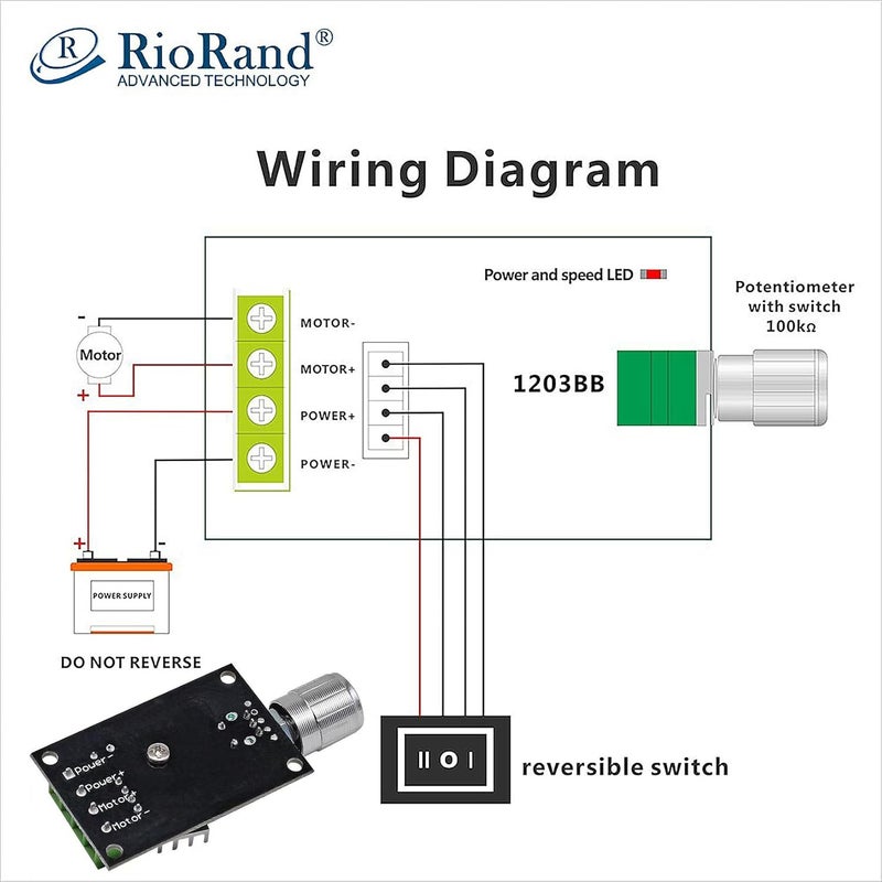 RioRand 6V 12V 24V 28V 3A 80W DC Motor Speed Controller PWM Speed Adjustable Reversible Switch 1203BB DC Motor Driver Reversing - Image 3
