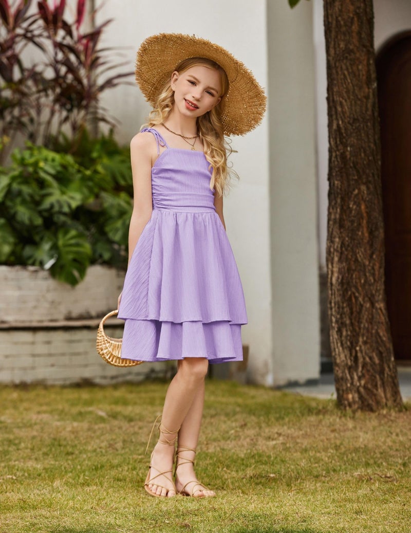 Arshiner Girls Lavender Easter Dresses Formal Summer Beach Boho Hawaiian Casual Spaghetti Strap Midi Tween Girl Sundress Size 10-12 - Image 2