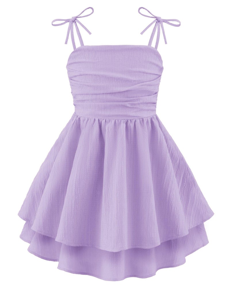 Arshiner Girls Lavender Easter Dresses Formal Summer Beach Boho Hawaiian Casual Spaghetti Strap Midi Tween Girl Sundress Size 10-12 - Image 1