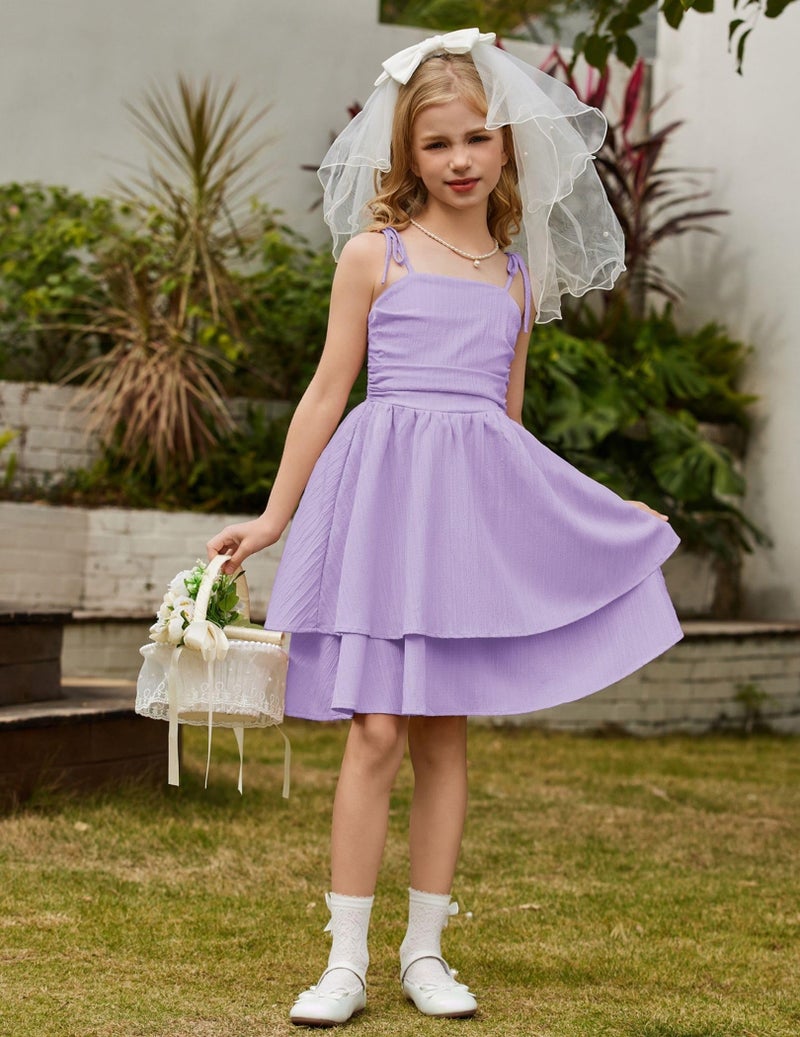 Arshiner Girls Lavender Easter Dresses Formal Summer Beach Boho Hawaiian Casual Spaghetti Strap Midi Tween Girl Sundress Size 10-12 - Image 4