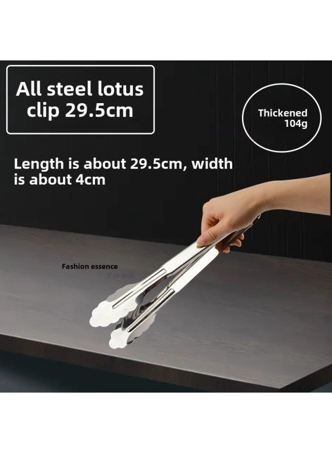 Thickened Stainless Steel Food Tongs Bread Tongs Barbecue Tongs Buffet Tongs Lotus Tongs Steak Tongs Barbecue Supplies-Color:All Steel Lotus Clip 12inch (29.5CM)  - Image 1