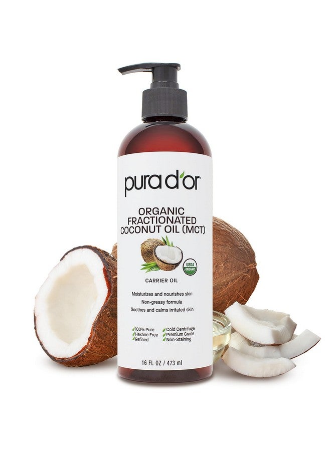 PURA D'OR 16 Oz ORGANIC Fractionated Coconut Oil - MCT Oil - 100% Pure & Natural USDA Certified Cold Pressed Carrier Oil - Unscented, Hexane Free Moisturizer For Face, Skin & Hair Tonic - Men & Women - Image 1
