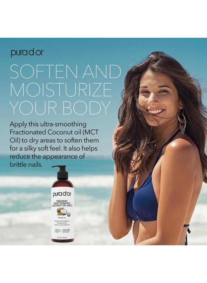 PURA D'OR 16 Oz ORGANIC Fractionated Coconut Oil - MCT Oil - 100% Pure & Natural USDA Certified Cold Pressed Carrier Oil - Unscented, Hexane Free Moisturizer For Face, Skin & Hair Tonic - Men & Women - Image 3