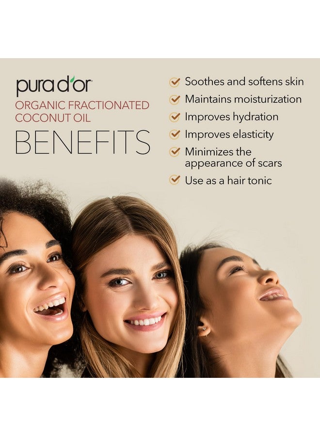PURA D'OR 16 Oz ORGANIC Fractionated Coconut Oil - MCT Oil - 100% Pure & Natural USDA Certified Cold Pressed Carrier Oil - Unscented, Hexane Free Moisturizer For Face, Skin & Hair Tonic - Men & Women - Image 4