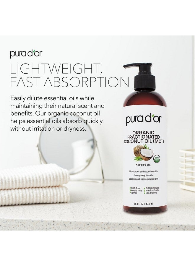PURA D'OR 16 Oz ORGANIC Fractionated Coconut Oil - MCT Oil - 100% Pure & Natural USDA Certified Cold Pressed Carrier Oil - Unscented, Hexane Free Moisturizer For Face, Skin & Hair Tonic - Men & Women - Image 5