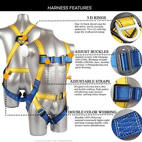 Ymachray Fall Protection Safety Harness OSHA/ANSI Compliant,internal Shock Absorbing landyard&Hook - Image 2