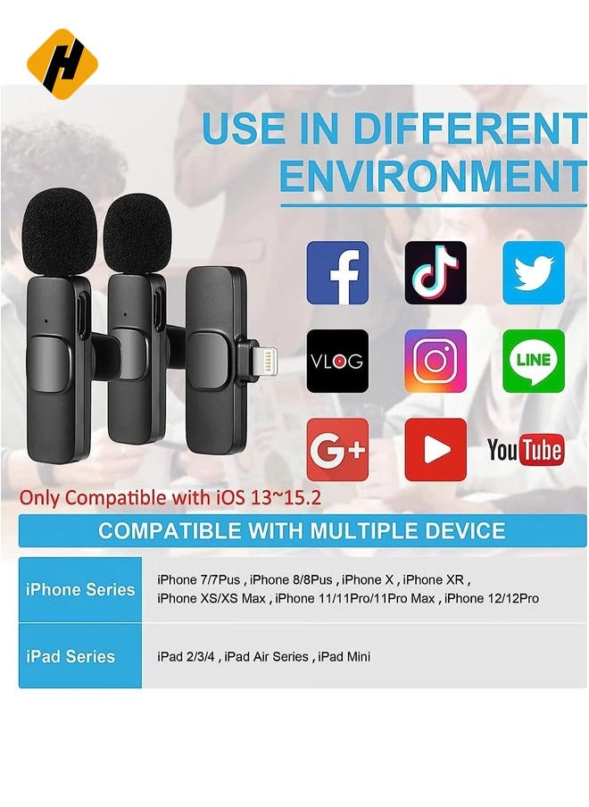 HuHa Wireless Microphone for iPhone iPad, Plug-Play Wireless Lavalier Mic with 2 Microphone for Phone Video Recording, Interview, Vlog, Auto Sync and Noise Reduction  - Image 2