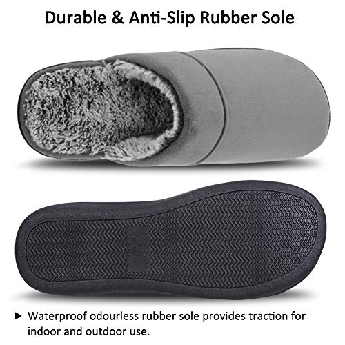DL Men's Memory Foam Slippers with Fuzzy Plush Lining, Slip on House Slippers with Indoor Outdoor Anti-Skid Rubber Sole, Grey, 13-14 - Image 5