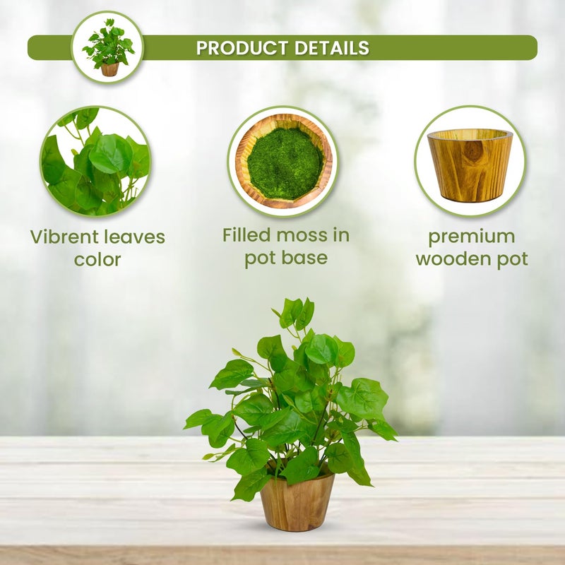 fancymart Artificial Plant Leaves in Wooden Pot Perfect Potted Decoration for Home Living Room & Office Spaces Décor - Image 3