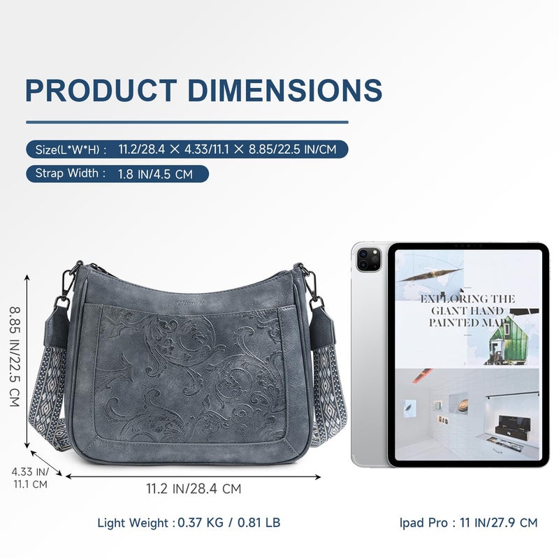 VIMUTI Crossbody Bags for Women,Vegan Leather Crossbody Purse with Adjustable Strap Embossed Flower Women's Shoulder Handbags (03-Blue) - Image 5