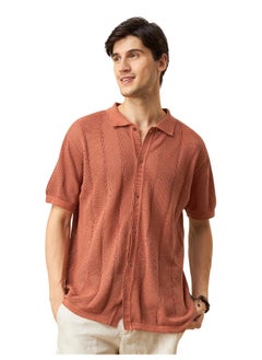 Beyoung Rust Brown Half-Sleeves Knitted Mens Shirt  - Image 1