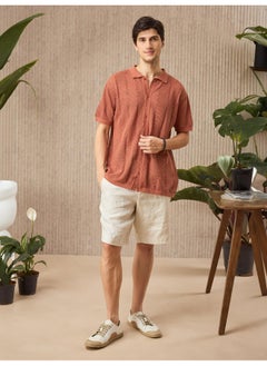 Beyoung Rust Brown Half-Sleeves Knitted Mens Shirt  - Image 4
