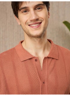 Beyoung Rust Brown Half-Sleeves Knitted Mens Shirt  - Image 2