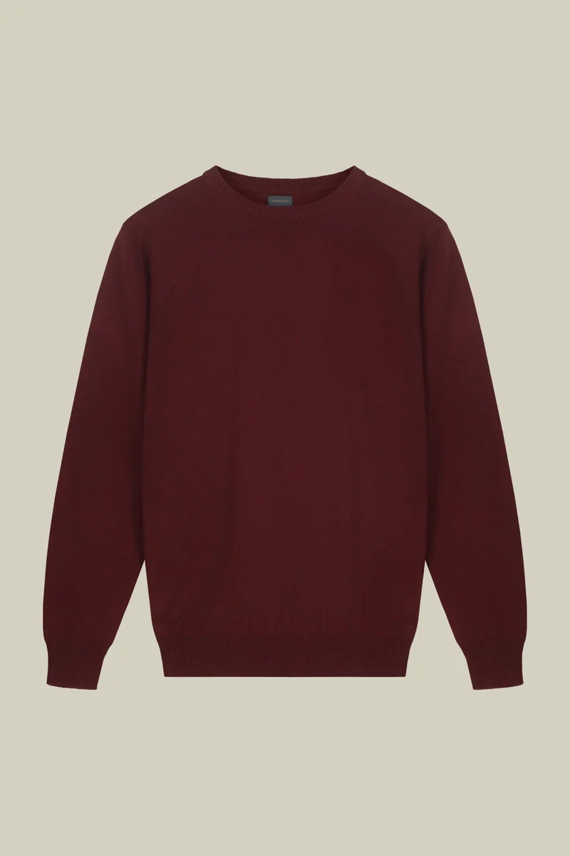 Doppelganger Men's regular fit crew neck jumper in wool and cotton - Bordeaux