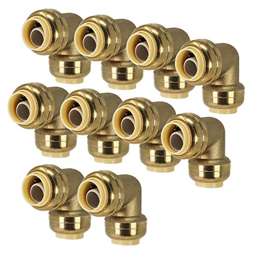 PROCURU [10-Pack] PROCURU 1/2-Inch Pushfit 90-Degree Elbow, Push-to-Connect Plumbing Brass Fitting for Copper, PEX, CPVC, PE-RT Pipes (8X2012-10P) - Image 1