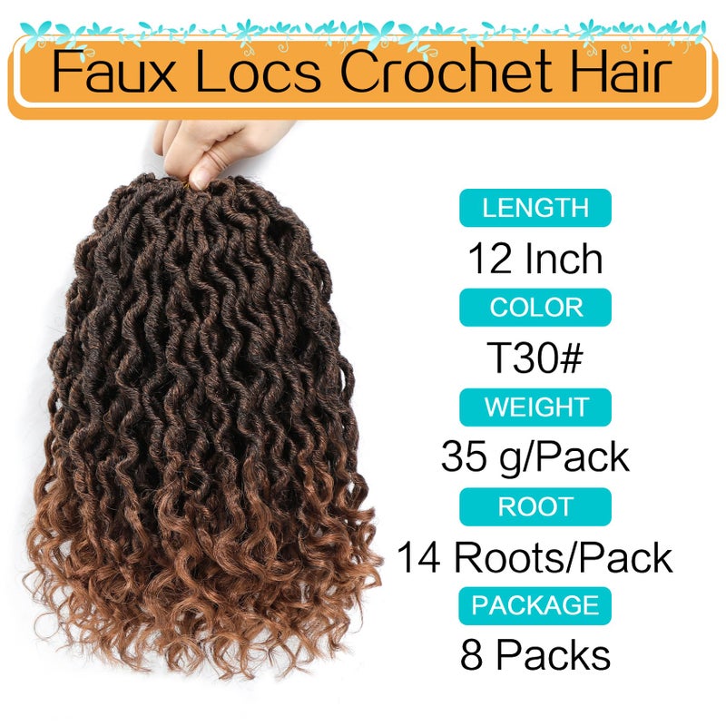 Karida Goddess Locs Crochet Hair 12 Inch, 8 Packs Faux Locs Crochet Hair for Black Women, Pre Looped Crochet Faux Locs With Curly Ends (12 Inch (Pack of 8), T30#) - Image 4