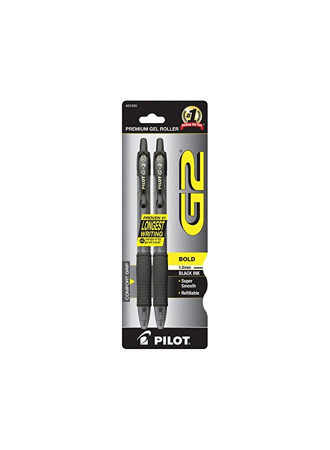 Pilot, G2 Premium Gel Roller Pens, Bold Point 1 mm, Pack of 2, Black - Image 1