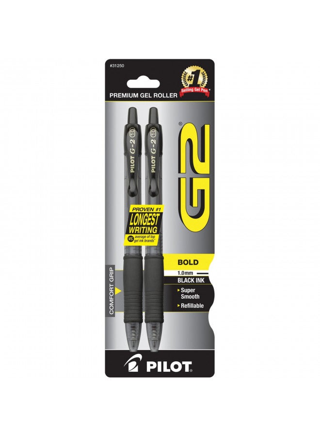 Pilot, G2 Premium Gel Roller Pens, Bold Point 1 mm, Pack of 2, Black - Image 2