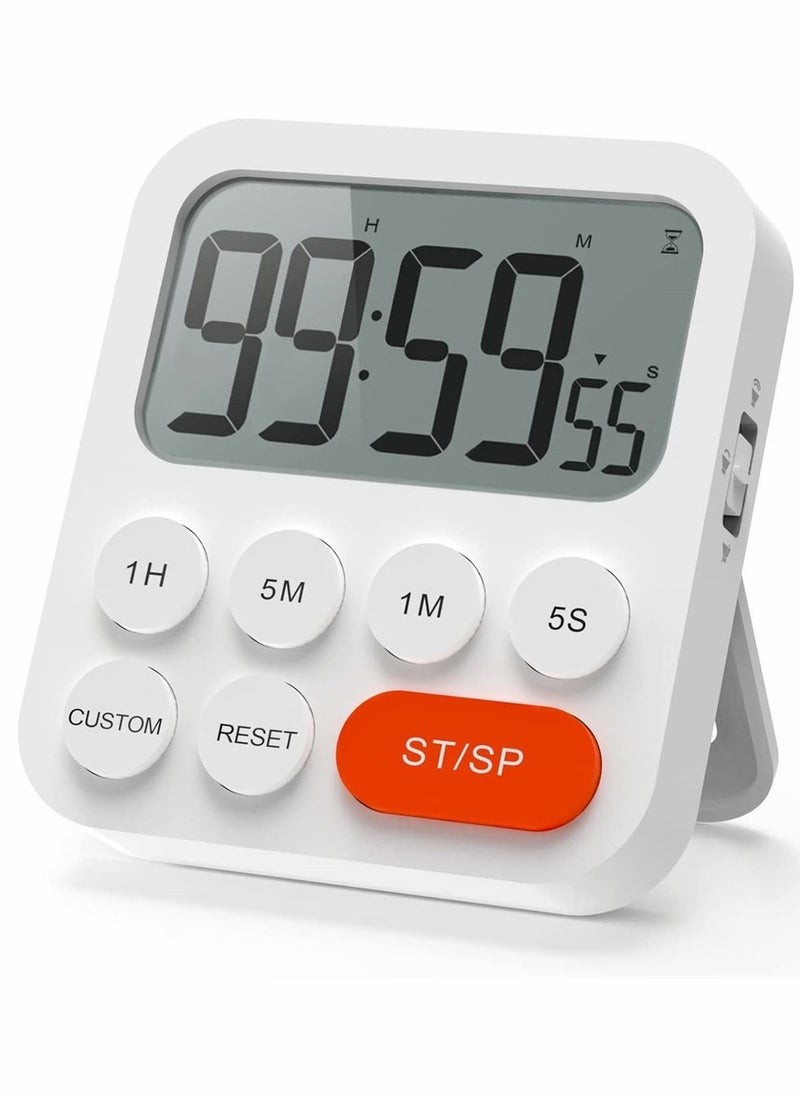 NIBEMINENT Timer, Kitchen Timer for Kids, Digital Cooking, Egg Magnetic Clock with Large LCD Display Classroom, Bathroom, Baking, 3 Levels Volume, Shortcut Setting (White)  - Image 1
