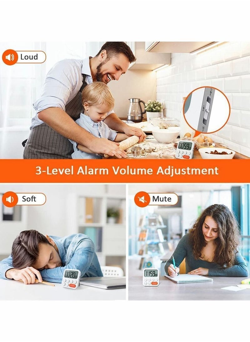 NIBEMINENT Timer, Kitchen Timer for Kids, Digital Cooking, Egg Magnetic Clock with Large LCD Display Classroom, Bathroom, Baking, 3 Levels Volume, Shortcut Setting (White)  - Image 4