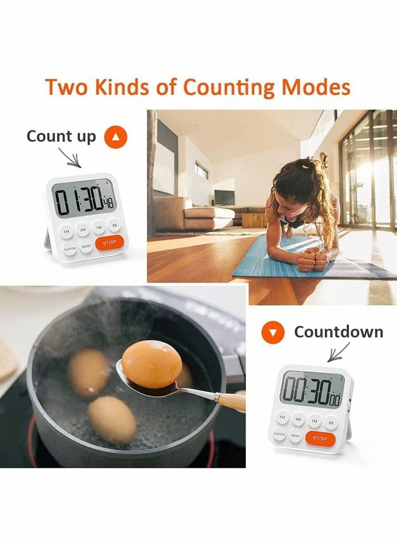 NIBEMINENT Timer, Kitchen Timer for Kids, Digital Cooking, Egg Magnetic Clock with Large LCD Display Classroom, Bathroom, Baking, 3 Levels Volume, Shortcut Setting (White)  - Image 5