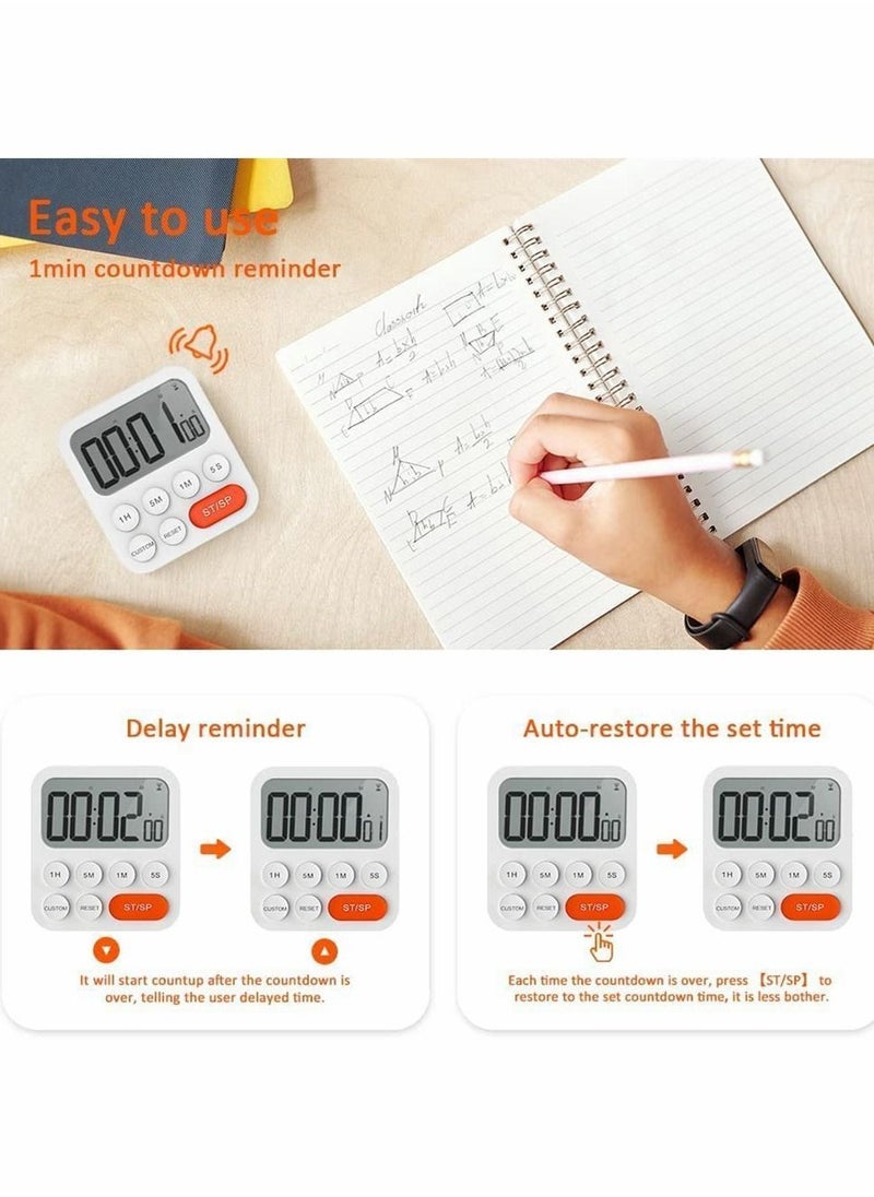 NIBEMINENT Timer, Kitchen Timer for Kids, Digital Cooking, Egg Magnetic Clock with Large LCD Display Classroom, Bathroom, Baking, 3 Levels Volume, Shortcut Setting (White)  - Image 3