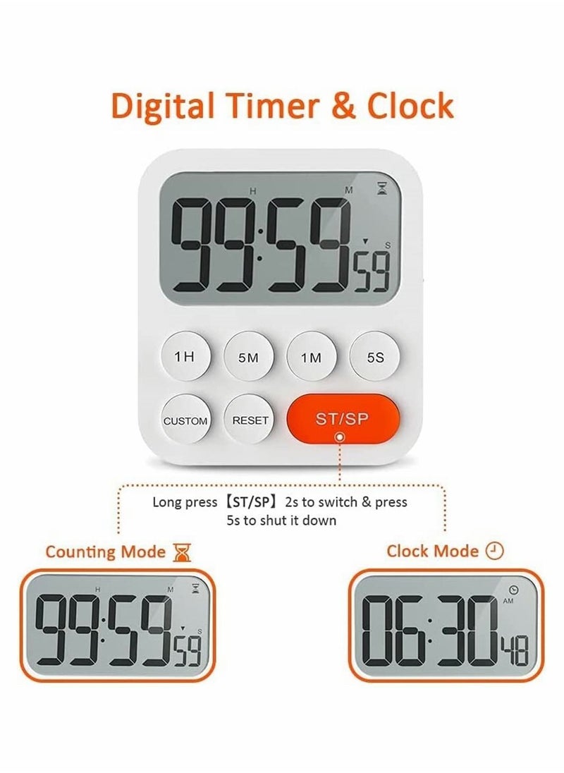 NIBEMINENT Timer, Kitchen Timer for Kids, Digital Cooking, Egg Magnetic Clock with Large LCD Display Classroom, Bathroom, Baking, 3 Levels Volume, Shortcut Setting (White)  - Image 2
