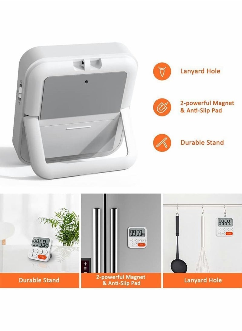 NIBEMINENT - Timer, Kitchen Timer for Kids, Digital Cooking, Egg Magnetic Clock with Large LCD Display Classroom, Bathroom, Baking, 3 Levels Volume, Shortcut Setting (White) - Image 1