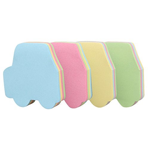 GTHER 4PCS Car Shaped Sticky Notes, Colored Sticky Notes Car Pink Blue Green Yellow Cute Fun Cool Self-Adhesive Note for Kids School Classroom Office College (Car) - Image 1