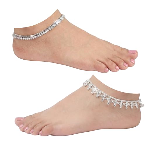 KYRA Kyratrends Stylish Anklet for Women and Girls Jewelry Metallic Finish Wear Payal Adjustable Chain Fashion Accessories for Gifting Girls (Silver Combo) - Image 2