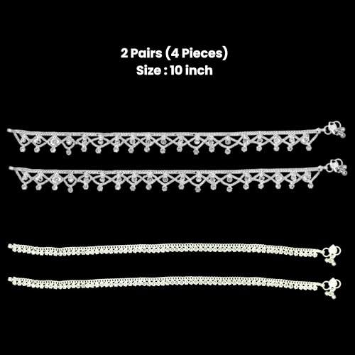 KYRA Kyratrends Stylish Anklet for Women and Girls Jewelry Metallic Finish Wear Payal Adjustable Chain Fashion Accessories for Gifting Girls (Silver Combo) - Image 3