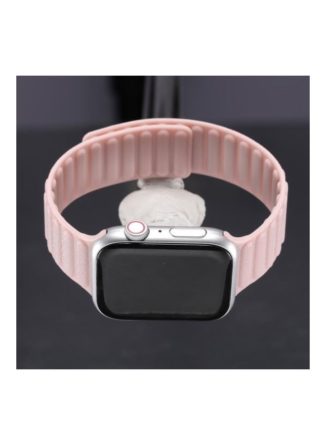 NIBEMINENT Litchi Texture Silicone Loopback Watchband for Apple Watch Series 7/6/SE/5/4/3/2/1 42/44/45mm Rose Pink - Image 2