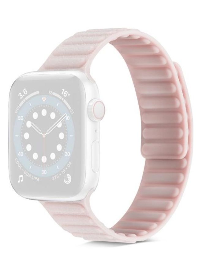 NIBEMINENT Litchi Texture Silicone Loopback Watchband for Apple Watch Series 7/6/SE/5/4/3/2/1 42/44/45mm Rose Pink - Image 1