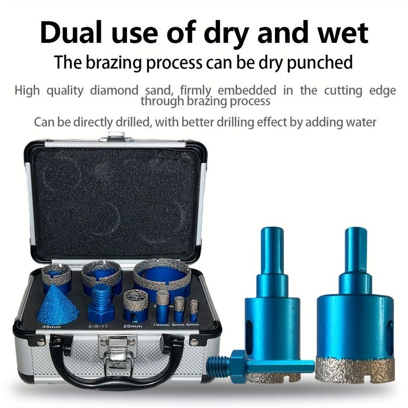 Diamond Brazed Hole Opener 9PC Dry Diamond Drill Bits Set For Porcelain Granite Ceramic Marble Tile Stone Glass Hard Materials Integrated Coolant Fast Dry Drilling Smooth Holes - Image 2